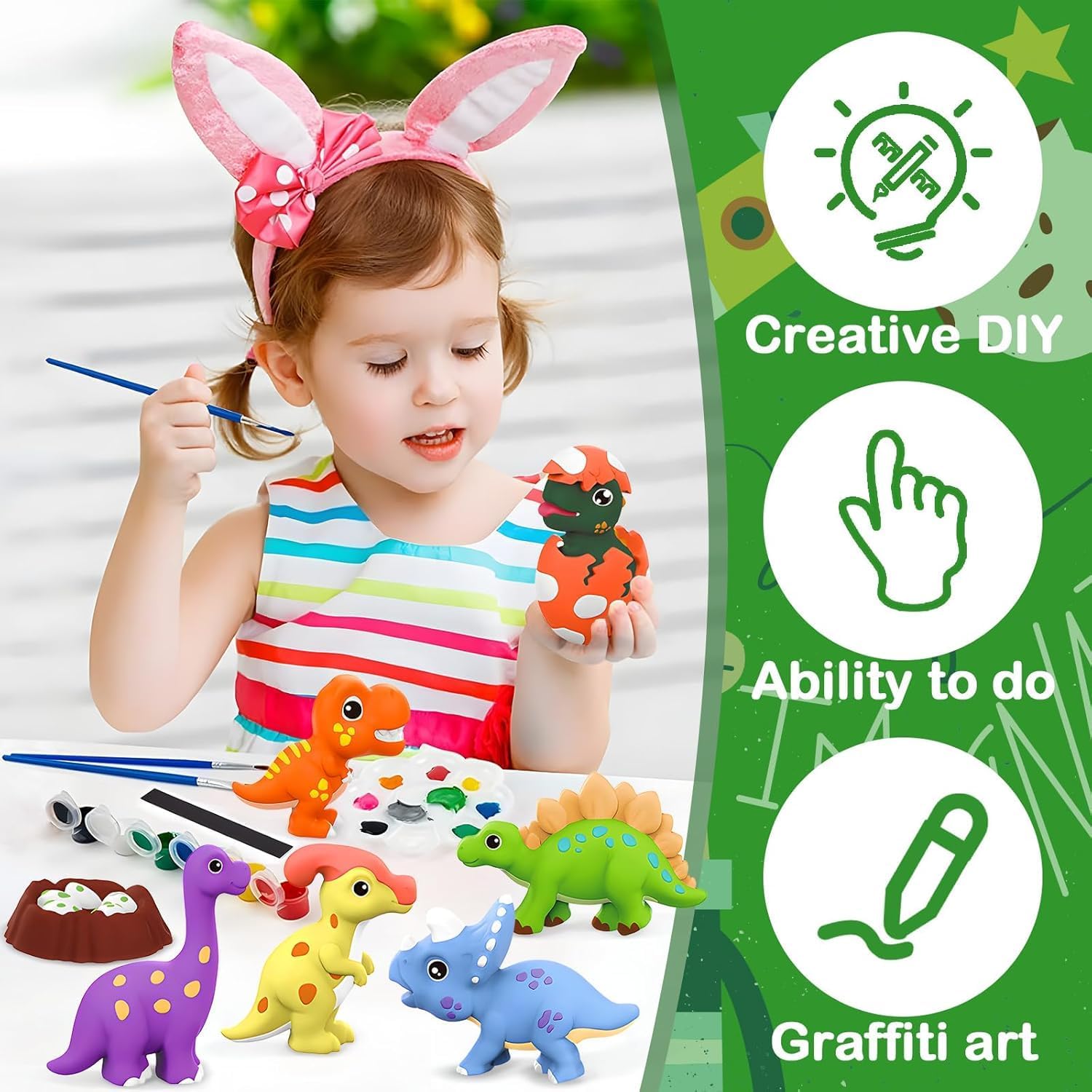 Storio Toys DIY Mould and Paint Craft kit - Dinosaurs | Kids DIY Craft For 5 Years | Plaster Figurine Set with Pigments, Palette & Mold, Painting Art & Craft Set -Gift Toys for 3 4 5 6 7 8 Year Old Boys & Girls