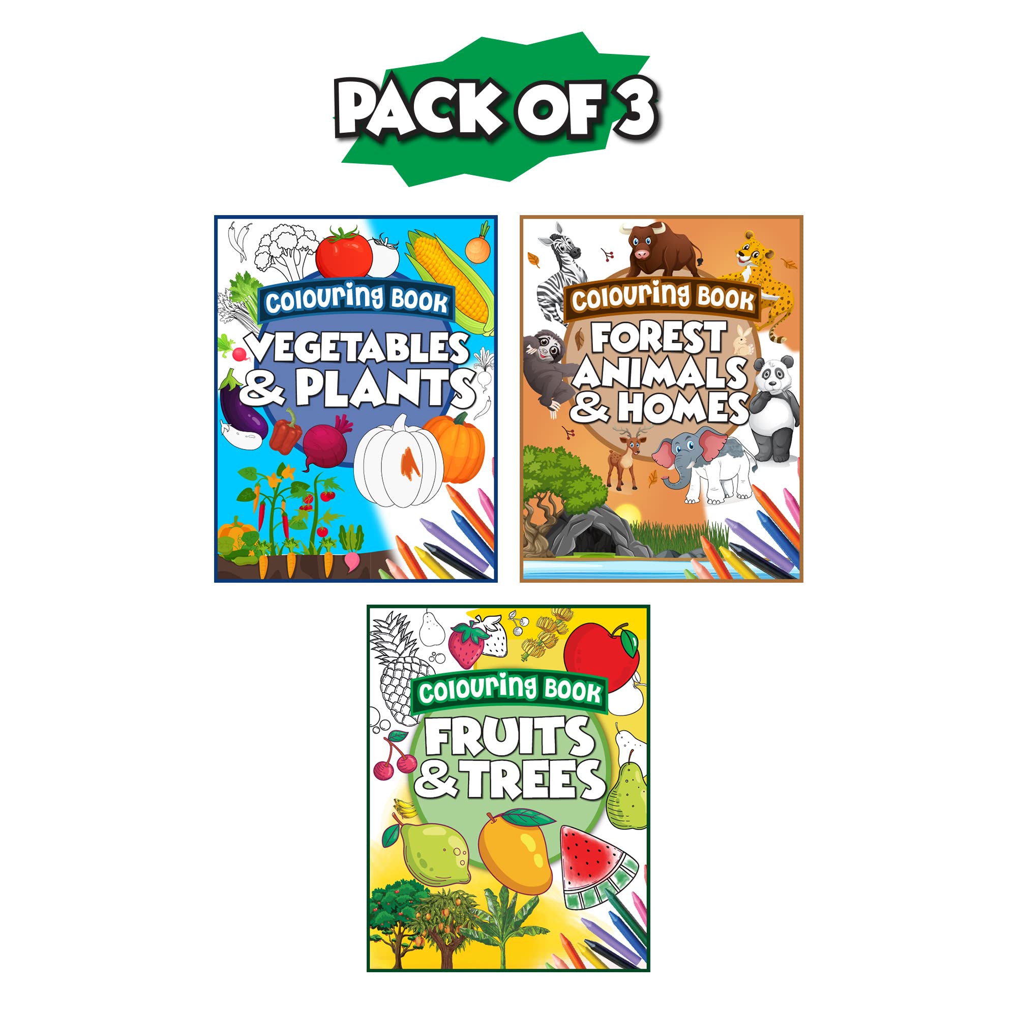Storio Colouring Books for Kids (Set of 3 Books) - Gift to Children for Painting, Drawing and Colouring - Vegetables, Animals, Fruits - 3 to 6 Years Old