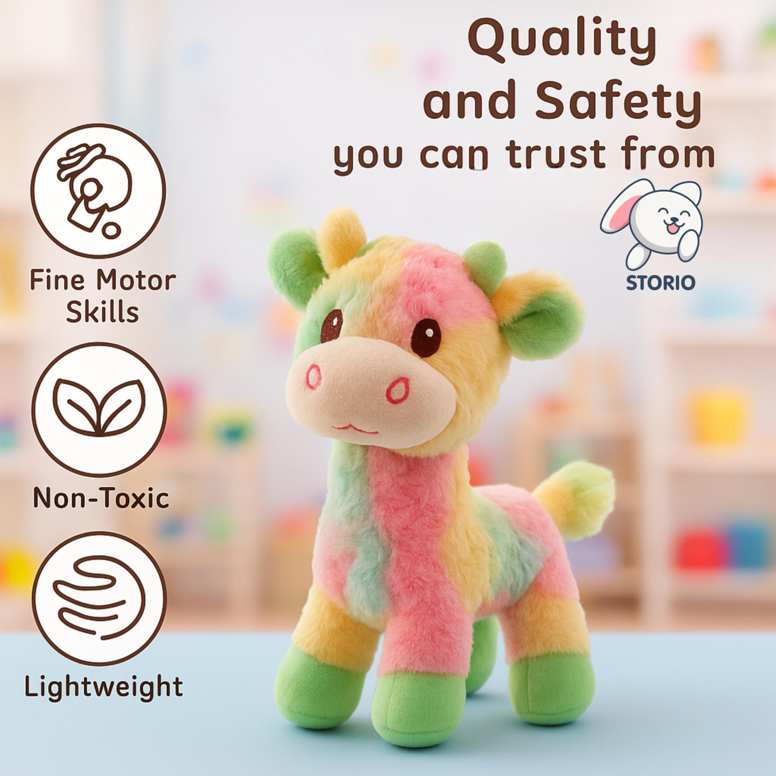 Storio Soft Plush Giraffe Toy for Kids | Ultra-Soft Cuddly Stuffed Animal for Babies, Toddlers & Children | Cute Hugging Toy for Boys & Girls | Washable & Safe | Birthday Gift for 1-6 Year Old