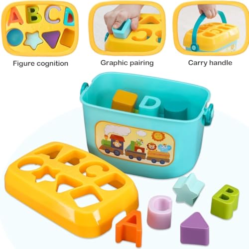 Storio Baby First Blocks Shapes Sorter, ABCD Blocks, Toys for 6 Months to 1-2 Years Old Kids for Boys and Girls