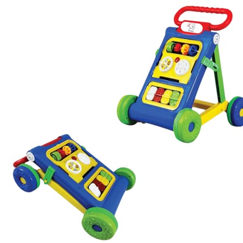 Storio Baby Walker Adjustable Height, Multi-Function Anti-Rollover Folding Walker with Height Adjustable 6-19 Months Baby Walker with Recreational Toy bar (Blue)