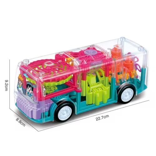 Storio Concept Transparent 3D Gear Simulation Bus Car | 360 Degree Rotation | Auto Turning Feature | Interactive Lights & Sounds Mechanical Bus Toys for Kids Boys & Girls