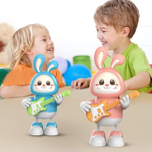 Storio Musical Dancing Rabbit Guitarist Doll Activity Play Center Toy 360 Degree Rotating with Flashing Lights and Bump n Go Action Toys Best Gift for Kids