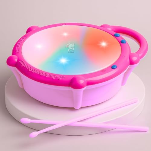 Storio Flash Drum Toy for Kids with 2 Mallets | Battery Operated Musical Learning with 3D Lights & Sounds | Educational Toy for 2-6 Year Old Boys & Girls | Multicolor Toddler Drum Set - Princess