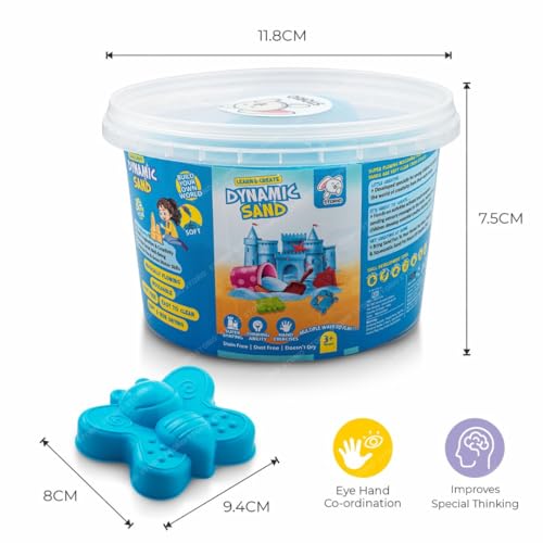 Storio Amazingly Soft Space Dynamic Play Sand - 500g with One Free Mold Toys for Kids Indoor Beach Play Kit | Non-Sticky & Non-Toxic - Blue