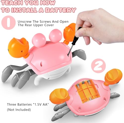 Storio Rechargeable Crawling Crab Baby Toddlers Toy for Kids Infant Tummy Time | Interactive Moving Toys for Babies 12 Months Electric Sensor Musical Dancing Walking Crab Toy Gift for Kids 1 2 3 Year
