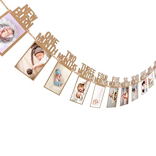 Storio 1-12 Month Photo Frame Banner - Paper Banner For First Birthday|Baby Photo Frame 0 To 12 Months|Newborn Photo Banner For First Year Celebration (Cardstock), Multi