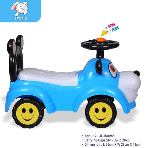 Storio Swing Ride on & Car for Kids with Music & Horn Steering, Push Car for Baby with Backrest, Safety Guard, Under Seat Storage & Big Wheels, Ride on for Kids 0 1 to 3 Years - Blue