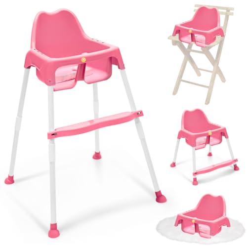 Storio 4 in 1 Convertible Baby High Chair with footrest, Convertible to Hgh Chair, Low Chair, & Booster Seat | Baby Dining Chair with Footrest and Tray - Pink