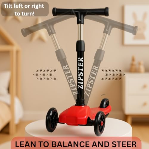 Storio Zipster Foldable Kick Scooter for Kids | Skating Cycle Style Scooter with Adjustable Handle & Foldable Design | Lightweight Ride-On Toy for Boys & Girls - Red and Black