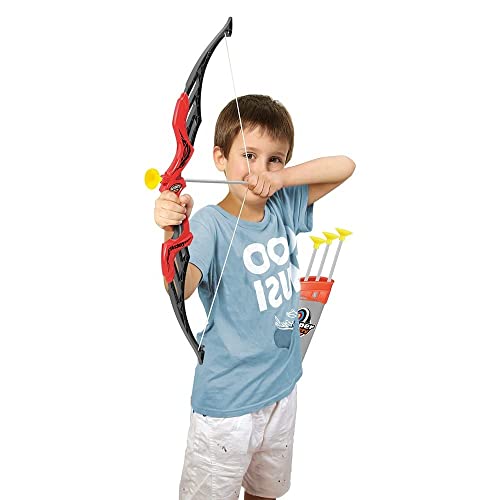 Storio Kids Bow & Arrow Toy | Archery Set for Boys and Girls, Outdoor Hunting Game with 3 Suction Cup Arrows, Target & Quiver | Target Game Perfect for Kids - Red