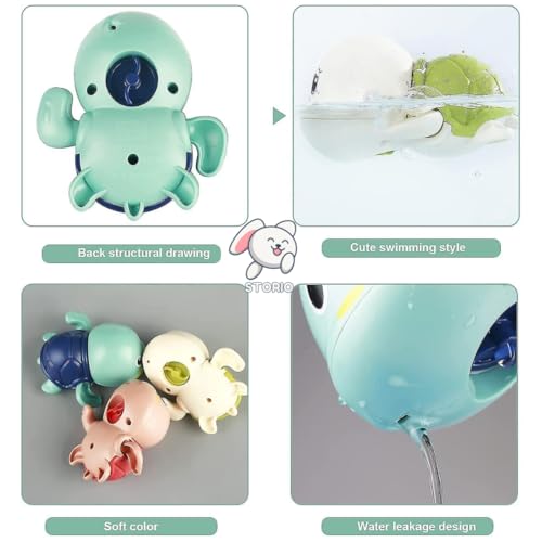 Storio Cute Swimming Baby Water Turtle Bath Toys for Toddlers | Set of 2 | Turtle Toy | 1-3, Floating Wind Up Toys for 1 2 3 4 5 Year Old Boy Girl, New Born Baby Bathtub Water Toys - 2pcs