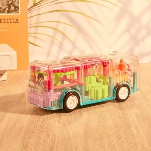 Storio Concept Transparent 3D Gear Simulation Bus Car | 360 Degree Rotation | Auto Turning Feature | Interactive Lights & Sounds Mechanical Bus Toys for Kids Boys & Girls