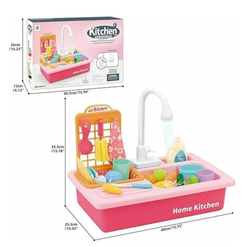 Storio Kitchen Set for Girls | Kids Play Electronic Wash Basin Sink with Live Running Water | Pretend Role Play Kitchen Toys Set - Pink