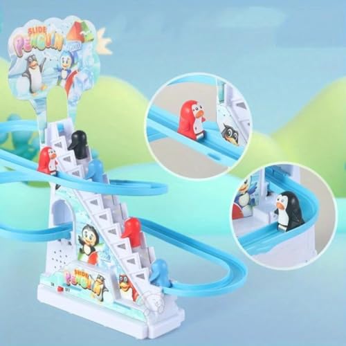 Storio Penguin Slide Track Set Toys for Kids - Penguin Stair Climbing Toys for Kids, Escalator Toy with Lights and Music with 3 Penguins