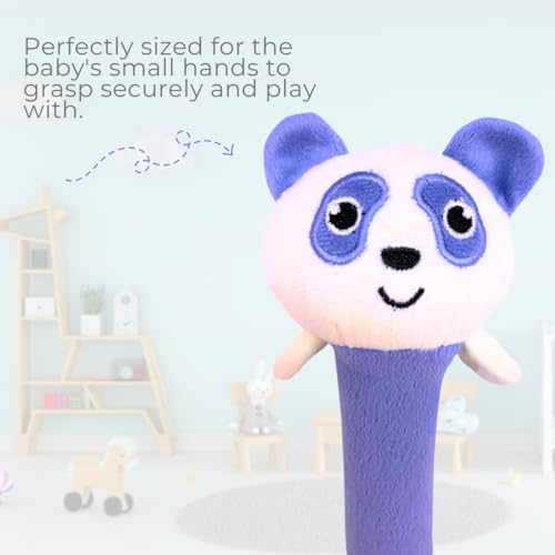 Storio Premium Plush Soft Panda Face Rattle Soft Toy with Squeeze Handle for Squeaky Sound