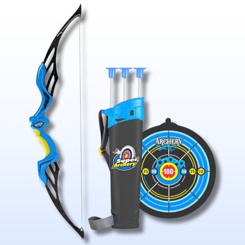 Storio Kids Bow & Arrow Toy | Archery Set for Boys and Girls, Outdoor Hunting Game with 3 Suction Cup Arrows, Target & Quiver | Target Game Perfect for Kids - Blue