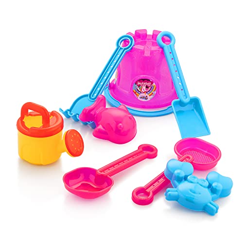 Storio Beach Sand Toys Castle Play Set with Fish, Crab Moulds for Kids & Toddlers, Useful for Gardening & Outdoor Tool Kit (Unicorn Castle Beach Theme)