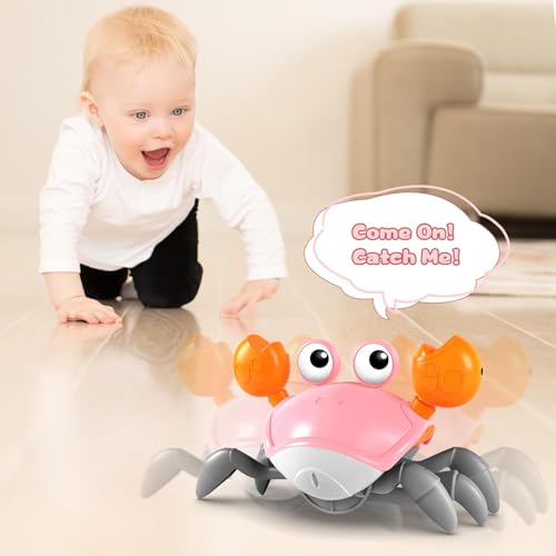 Storio Rechargeable Crawling Crab Baby Toddlers Toy for Kids Infant Tummy Time | Interactive Moving Toys for Babies 12 Months Electric Sensor Musical Dancing Walking Crab Toy Gift for Kids 1 2 3 Year