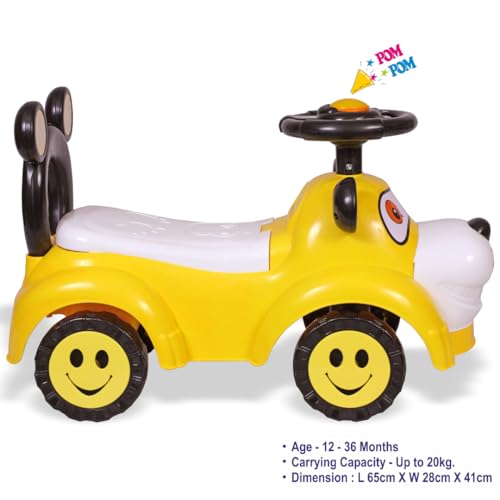 Storio Swing Ride on & Car for Kids with Music & Horn Steering, Push Car for Baby with Backrest, Safety Guard, Under Seat Storage & Big Wheels, Ride on for Kids 0 1 to 3 Years Upto 25 Kgs - Yellow