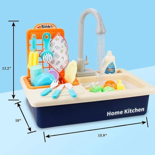 Storio Kitchen Set for Girls | Kids Play Electronic Wash Basin Sink with Live Running Water | Pretend Role Play Kitchen Toys Set - Blue