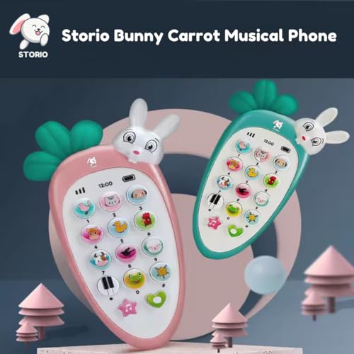 Storio Radish Style Cute Rabbit Face Pretend Play Cell Phone Toy for Kids, Toddlers with Music, Ringtones, Lights - Birthday Party Favors and Gifts for Girls