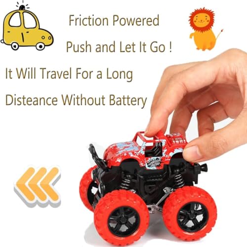 Storio Pack of 4 4x4 Friction Powered Mini Monster Trucks for Boys 3-7 Years | Durable Alloy & Non-Toxic Plastic Car Toys | Educational Toy Vehicles with Non-Slip Tires | Gift for Kids