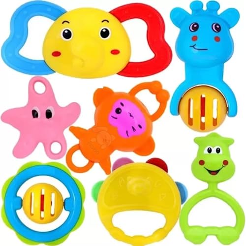 Storio Baby Products Toys 7 Pcs Rattle Set with Teathers for New Born Baby Gifts, Toy for Babies, Non-Toxic