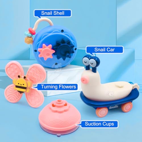 Storio 5-in-1 Suction Spinster Windmill Toy - Blue | Interactive Baby Toy for Bath & Play | Sensory Suction Cups Toy for Toddlers | Early Skill Development