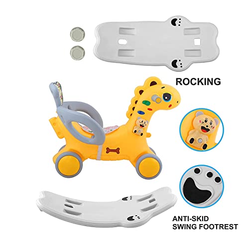 Storio Rio Ride-on 3 in 1 Baby Horse Rider for Kids | Baby Birthday Gift for Baby 1 Year to 5 Year |Horse for Baby, Rocker, Swing - Indoors and Outdoors Toy Suitable for Boys & Girls (Yellow)