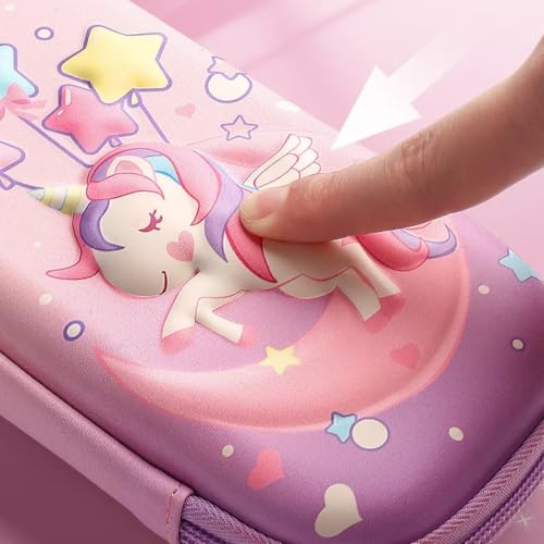 Storio 3D Unicorn Cover Large Capacity Pencil Case Compass with Compartments, School Supply Organizer for Students, Stationery Box, Cosmetic Zip Pouch Bag