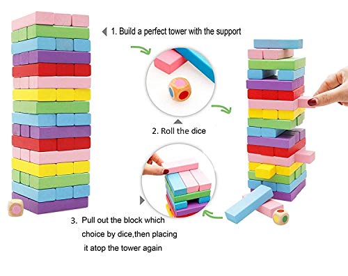 Storio Toys & Games Tumbling Tower Game for Kids and Adults, Wooden Blocks with Dices Game|Stacking Game Challenging Maths Game