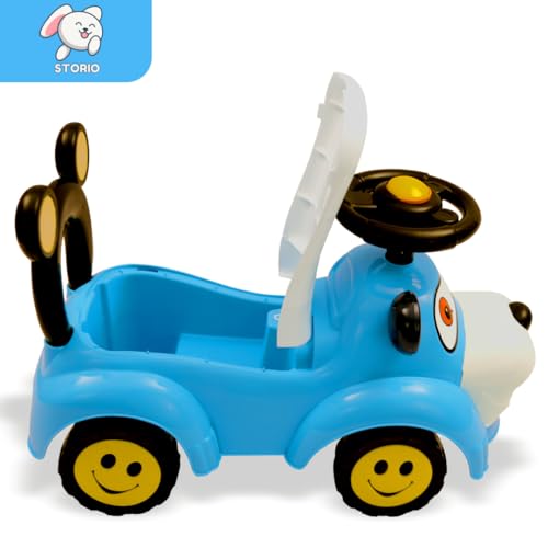 Storio Swing Ride on & Car for Kids with Music & Horn Steering, Push Car for Baby with Backrest, Safety Guard, Under Seat Storage & Big Wheels, Ride on for Kids 0 1 to 3 Years - Blue