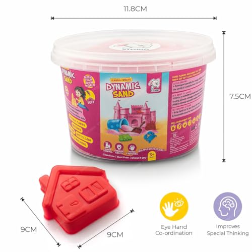 Storio Amazingly Soft Space Dynamic Play Sand - 500g with One Free Mold Toys for Kids Indoor Beach Play Kit | Non-Sticky & Non-Toxic - Pink