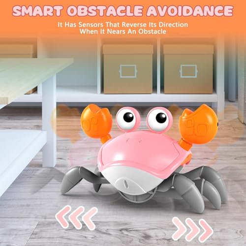 Storio Rechargeable Crawling Crab Baby Toddlers Toy for Kids Infant Tummy Time | Interactive Moving Toys for Babies 12 Months Electric Sensor Musical Dancing Walking Crab Toy Gift for Kids 1 2 3 Year