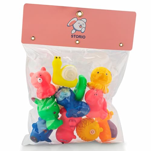 Storio Super Cute Animals Swimming Water Toys Non-Toxic,BPA Free Colorful Soft Rubber Float Squeeze Sound Squeaky Bathing Toy for Baby Chu Chu Toy Set of 12