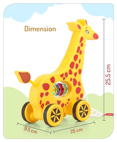 Storio Baby Products Pull Along Toddler Toy, Pull Along Toy with Attractive Design, Developmental Toy for 1 Year Old Girl Boy - Girraffe