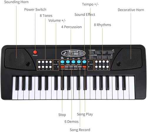 Storio Musical Sound Toys 37 Key Piano Keyboard Toy with Recording and Mic and Adapter for Power | 8 Rhythms 8 Tones 6 Demos Portable Electronic Keyboard Toy Beginners Age 3 to 5 Years Boys Girls