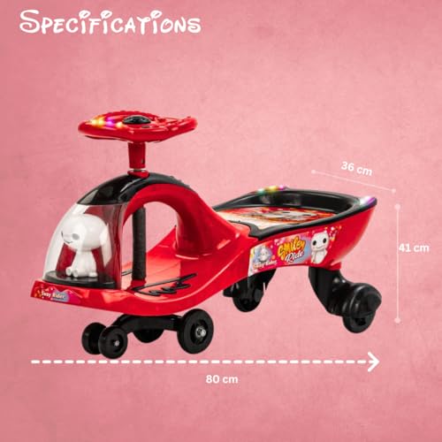 Storio Swing Ride on & Car for Kids with Music & Horn Steering, Push Car for Baby with Backrest, Safety Guard, Under Seat Storage & Big Wheels, Ride on for Kids 0 1 to 3 Years Upto 25 Kgs - Red
