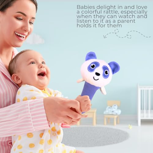 Storio Premium Plush Soft Panda Face Rattle Soft Toy with Squeeze Handle for Squeaky Sound