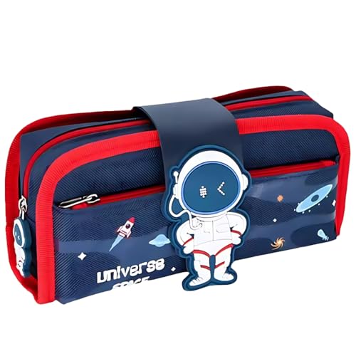 Storio Space Astronaut Pencil Case Large Capacity Pen Bag,Cute Cartoon Stationery Organizer Detachable Zipper Pen Pouch,Polyester Storage Box for Boys Girls Teen Student - Multicolor