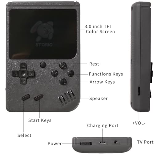 Storio Rechargeable Pocket Video Game for Kids 400 in 1 Retro Game Box Console Handheld Game Box with TV Output - Black