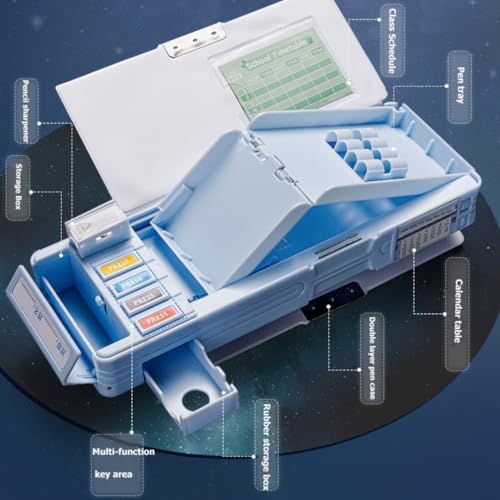 Storio Space Theme Magnetic Pencil Box for Kids, Space Pencil Box for Boys & Girls, Stationery Box, Buttons Operated Pencil Box for Kids (with Accessories)