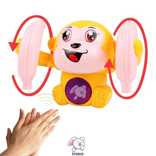 Storio Dancing Monkey Musical Toy for Kids Baby Spinning Rolling Doll Tumble Toy with Voice Control Musical Light and Sound Effects with Sensor, Multicolor