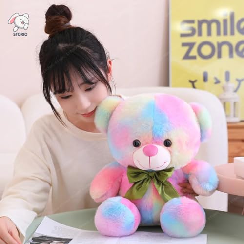 Storio Toy Cute Rainbow Colored Huggable Teddy Bear 30 cm Plushie Soft Toys for Kids Plush Soft Toys for Baby Boys and Girls Kids Teddy Best