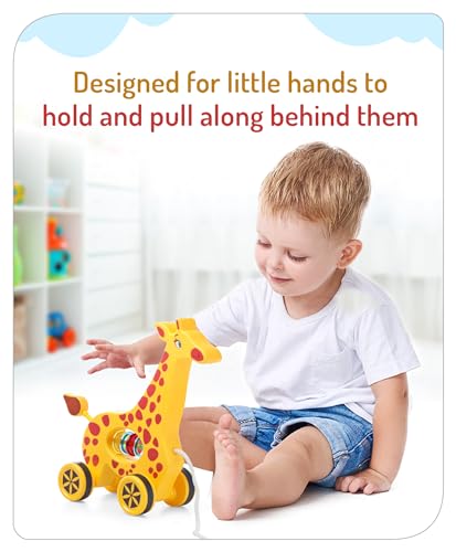 Storio Baby Products Pull Along Toddler Toy, Pull Along Toy with Attractive Design, Developmental Toy for 1 Year Old Girl Boy - Girraffe