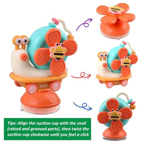 Storio 5-in-1 Baby Suction Spinner Toy, Interactive Learning Set with Rattle and Sensory Play, for 6+ Months Kids - Orange & Cream