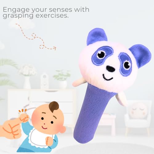 Storio Premium Plush Soft Panda Face Rattle Soft Toy with Squeeze Handle for Squeaky Sound