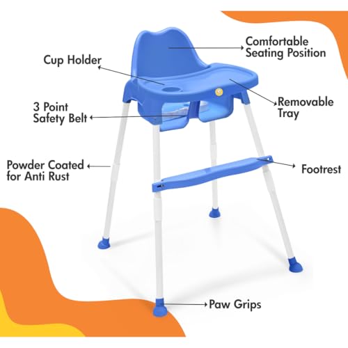 Storio 4 in 1 Convertible Baby High Chair with footrest, Convertible to Hgh Chair, Low Chair, & Booster Seat | Baby Dining Chair with Footrest and Tray - Blue