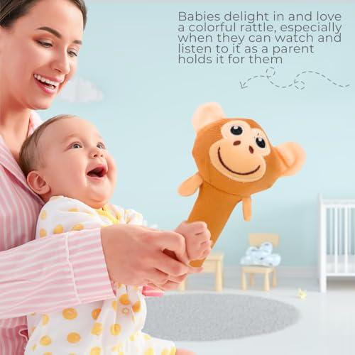 Storio Premium Plush Soft Monkey Face Rattle Soft Toy with Squeeze Handle for Squeaky Sound